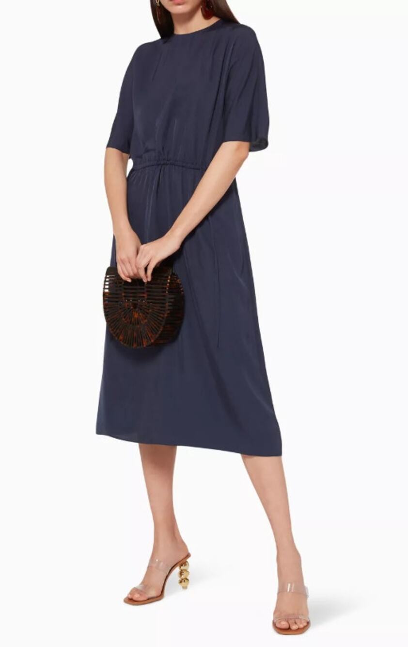 Vince Drape Twill T-Shirt Dress Marine Blue NWT Short Sleeve Women's XXS